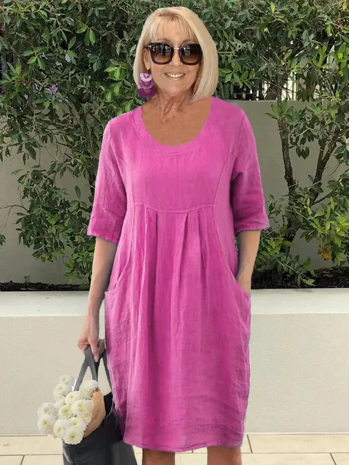 Amelie – Elegant tunika-midiklänning med fickor för en avslappnad stil